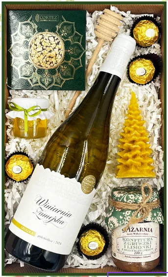 Zestaw: wino gruszkowe, miód, czekolada, Ferrero